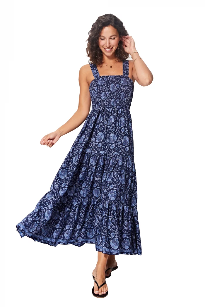 Longue Robe à bretelles larges Bleu marine - MAXIPA3066B – Image 1