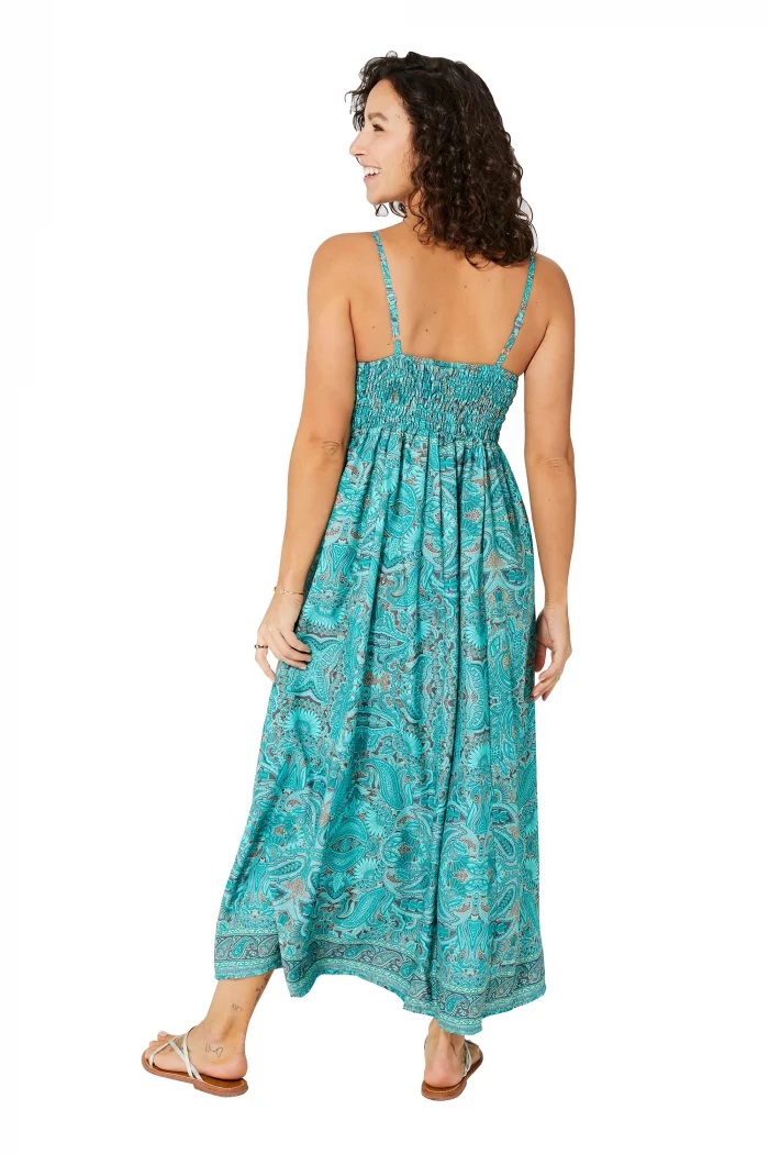 Robe longue évasée à bretelles Turquoise bohème - MAXIPA3061B – Image 2