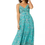 Robe longue évasée à bretelles Turquoise bohème - MAXIPA3061B