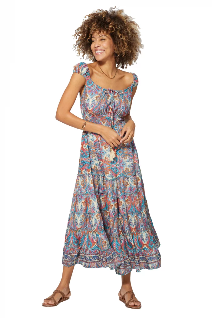 Longue Robe évasée Colorée à col bateau - MAXIPA3069B – Image 1