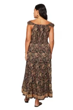 Longue Robe Noire à motifs à col bateau - MAXIPA3069A – Image 2