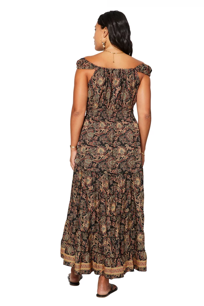 Longue Robe Noire à motifs à col bateau - MAXIPA3069A – Image 2