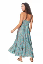 Robe longue col en v Bleue à fleurs - MAXIPA3063B – Image 2