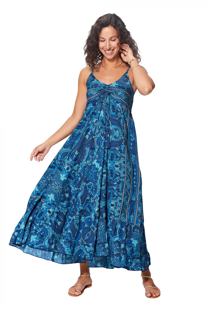 Robe longue à bretelles Bleue bohème - MAXIPA3062A – Image 1