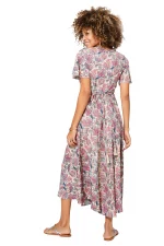 Longue Robe à nouer Crème à fleurs roses - MAXIPA3075C – Image 2