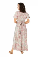 Longue Robe évasée Crème et rose - MAXIPA3077B – Image 2