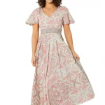 Longue Robe évasée Crème et rose - MAXIPA3077B