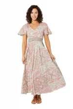 Longue Robe évasée Crème et rose - MAXIPA3077B