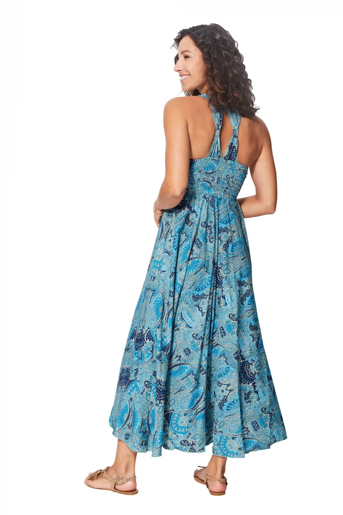 Longue Robe à dos nageur Bleue bohème - MAXIPA3065F – Image 2