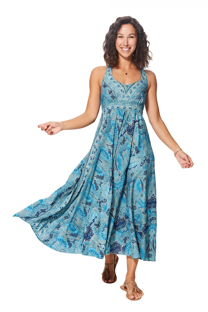 Longue Robe à dos nageur Bleue bohème - MAXIPA3065F – Image 1