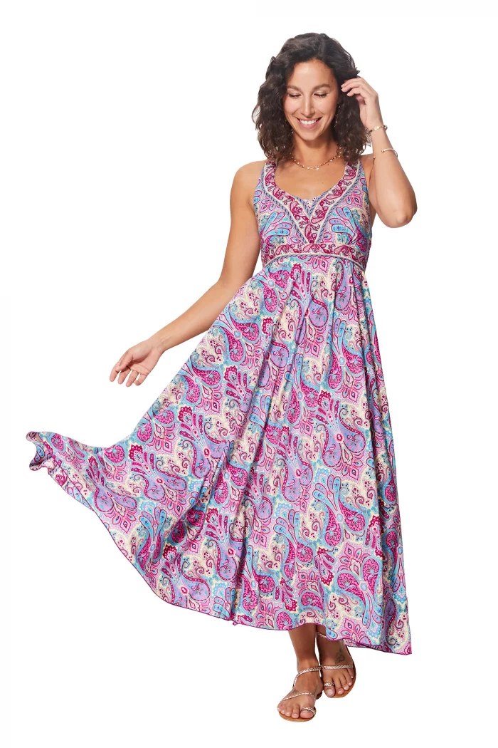 Longue Robe à dos nageur Fuschia et bleue - MAXIPA3065B – Image 1