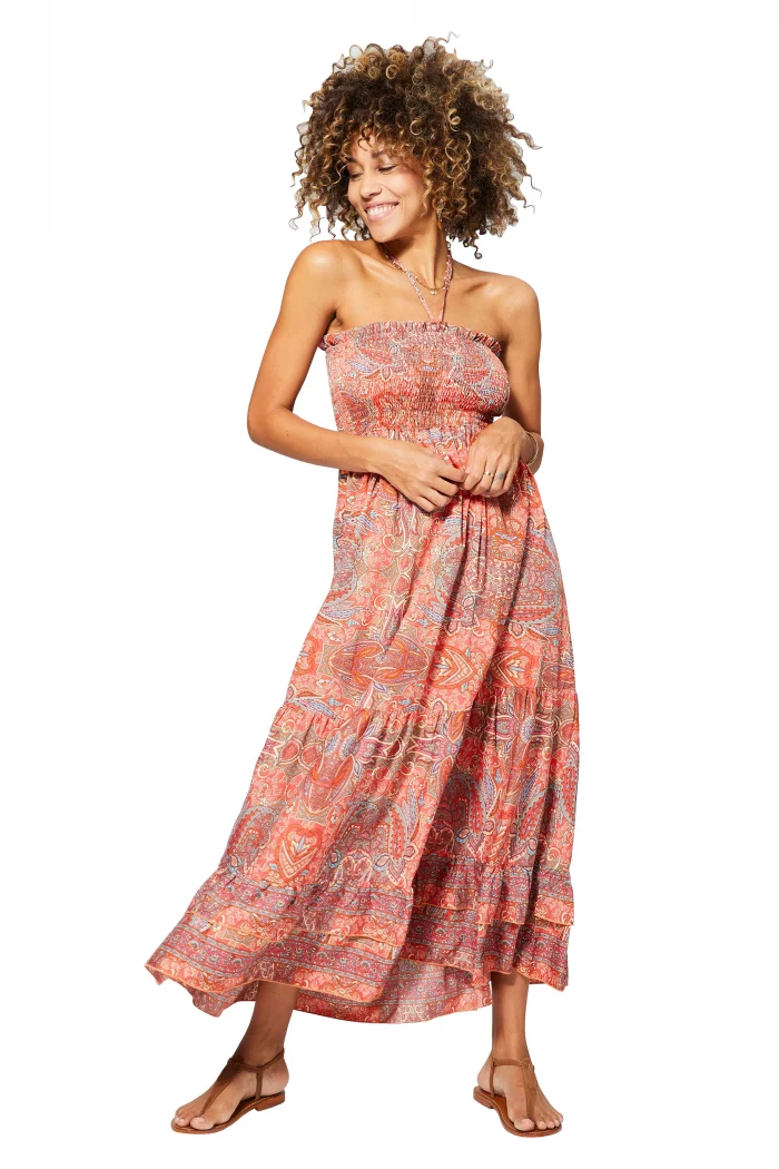 Longue Robe d'été dos nu Corail - MAXIPA3054A – Image 1