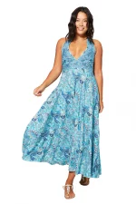 Longue Robe décolletée dos nu Bleue - MAXIPA3053C