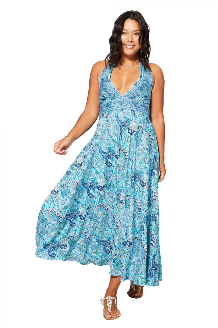 Longue Robe décolletée dos nu Bleue - MAXIPA3053C – Image 1