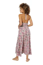 Longue Robe décolletée dos nu Crème à fleurs roses - MAXIPA3053B – Image 2