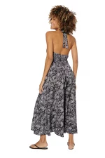 Longue Robe décolletée dos nu Noire à fleurs blanches - MAXIPA3053A – Image 2