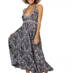 Longue Robe décolletée dos nu Noire à fleurs blanches - MAXIPA3053A