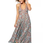 Longue Robe décolletée dos nu Turquoise et rouge - MAXIPA3053D