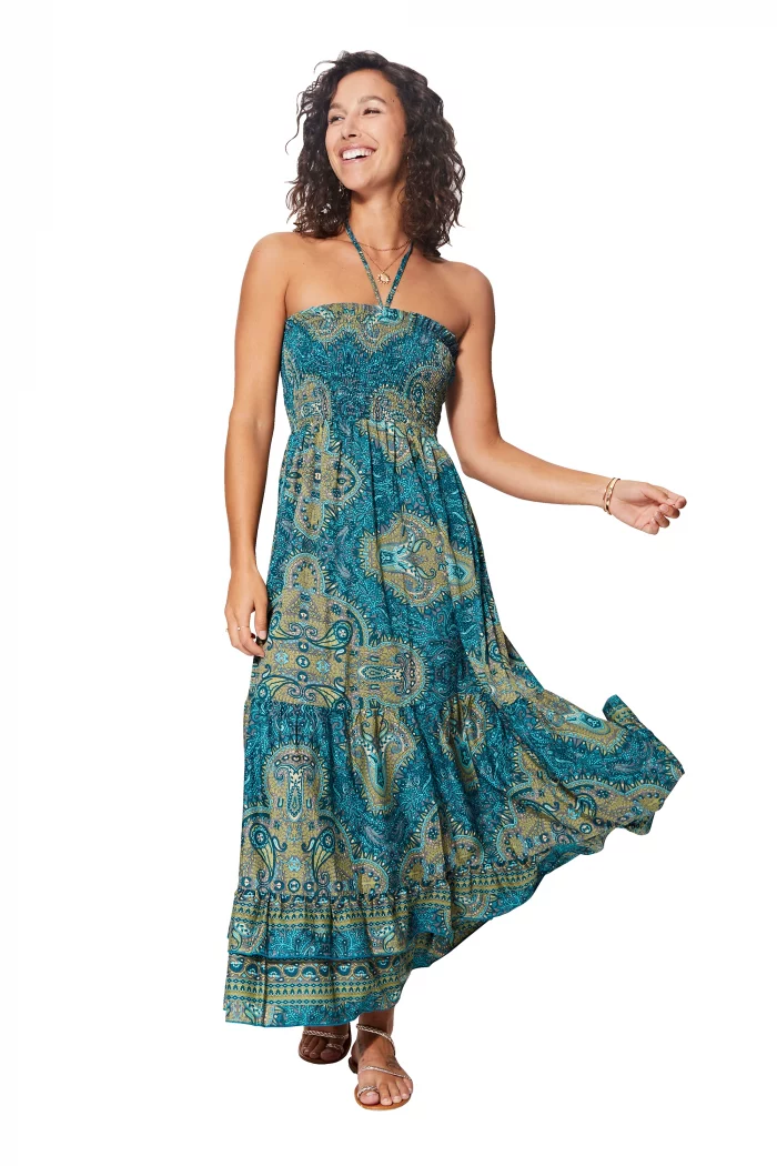 Longue Robe d'été dos nu Turquoise - MAXIPA3054B – Image 1
