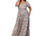 Longue Robe évasée Grise à motifs bohèmes - MAXIPA3077A