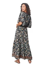 Longue Robe évasée Noire à fleurs - MAXIPA3081B – Image 2