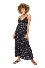 Robe longue évasée Noire à fleurs blanches - MAXIPAV0009A