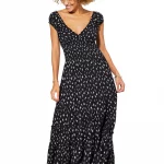 Robe longue évasée Noire à fleurs blanches - MAXIPAV0013A