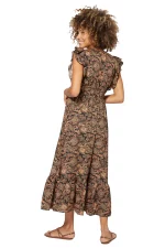 Longue Robe évasée Noire à motifs beige et rouge - MAXIPA3072B – Image 2