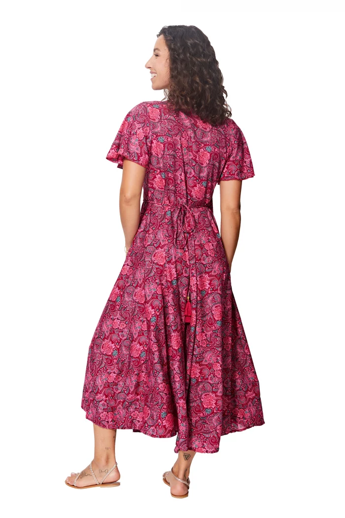 Longue Robe à nouer Rose à motifs bohèmes - MAXIPA3075B – Image 2