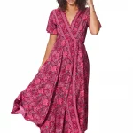 Longue Robe à nouer Rose à motifs bohèmes - MAXIPA3075B