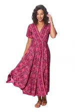 Longue Robe à nouer Rose à motifs bohèmes - MAXIPA3075B