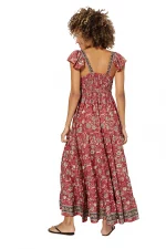 Longue Robe évasée Rouge à motifs fleuris bohèmes - MAXIPA3071A – Image 2