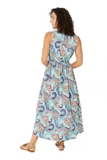 Longue Robe sans manches Bleue à motifs rouges - MAXIPA3073B – Image 2