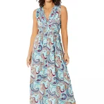 Longue Robe sans manches Bleue à motifs rouges - MAXIPA3073B