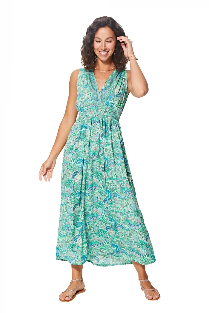 Longue Robe sans manches Verte turquoise - MAXIPA3073A – Image 1