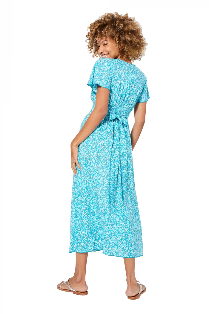 Robe longue à manches courtes Bleue à fleurs - MAXIPAV0016A – Image 2