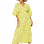 Robe longue ample Jaune à fleurs blanches - MAXIPAV0019B