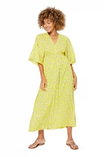 Robe longue ample Jaune à fleurs blanches - MAXIPAV0019B