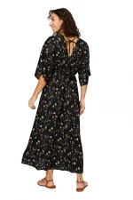 Robe longue ample Noire à fleurs - MAXIPAV0019A – Image 2