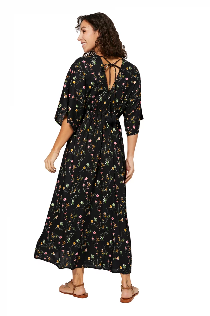 Robe longue ample Noire à fleurs - MAXIPAV0019A – Image 2