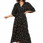 Robe longue ample Noire à fleurs - MAXIPAV0019A