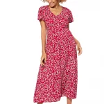 Robe longue à manches courtes Rouge à fleurs - MAXIPAV0016B