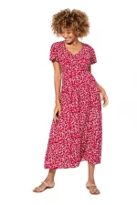 Robe longue à manches courtes Rouge à fleurs - MAXIPAV0016B