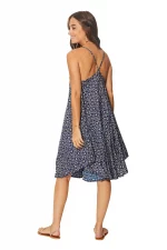 Robe mi-longue ample Bleu marine à fleurs blanches - RLIP0272C – Image 2