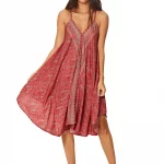 Robe mi-longue ample Rouge bohème - RLIP0272A