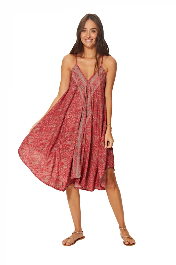 Robe mi-longue ample Rouge bohème - RLIP0272A – Image 1