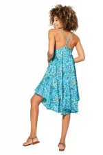 Robe mi-longue ample Turquoise tropicale - RLIP0272B – Image 2