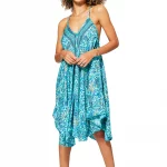 Robe mi-longue ample Turquoise tropicale - RLIP0272B