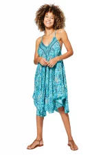 Robe mi-longue ample Turquoise tropicale - RLIP0272B