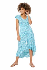 Robe longue asymétrique Blanche à fleurs bleues - MAXIPAV0014B